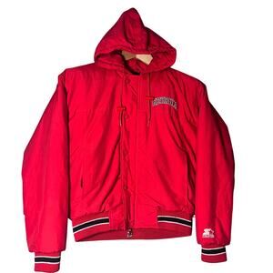 Starter Georgia Bulldogs Jacket L Vintage 90s Hooded Spellout Red Distressed